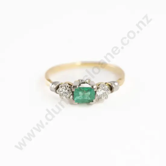 18ct & Platinum Three Stone Emerald & Diamond Bridge Ring