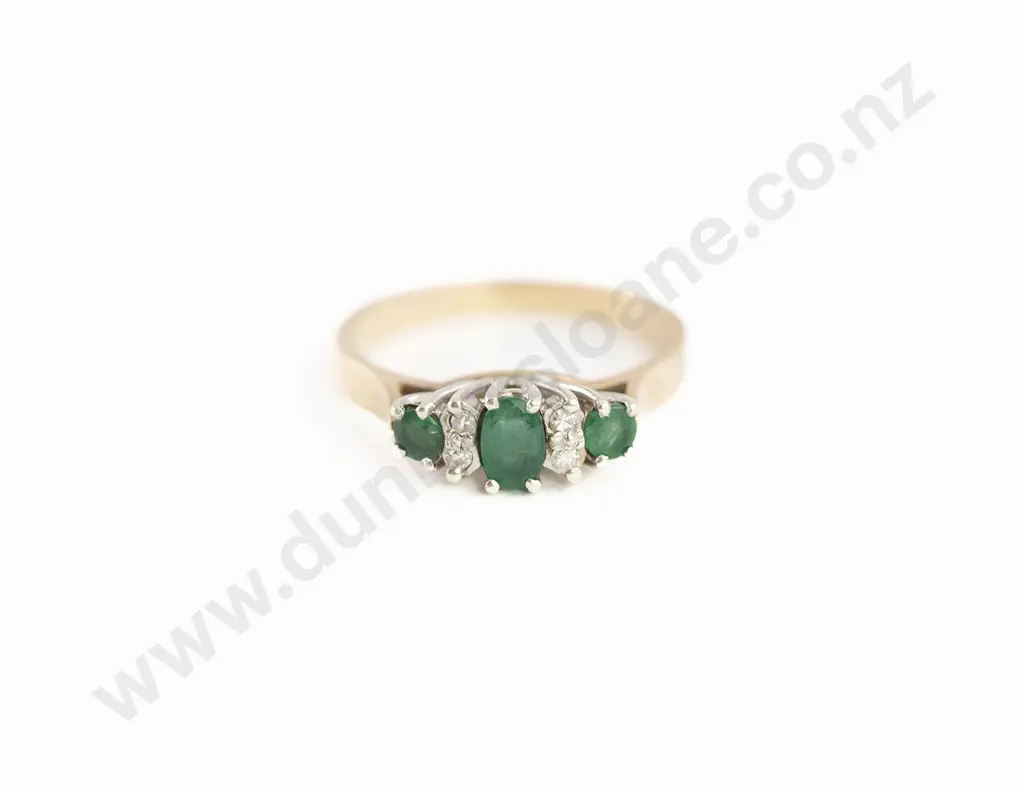 9ct Seven Stone Emerald and Diamond Bridge Ring Image 1++