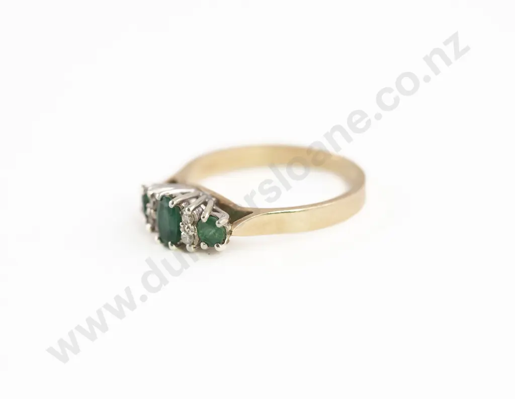 9ct Seven Stone Emerald and Diamond Bridge Ring Image 1++