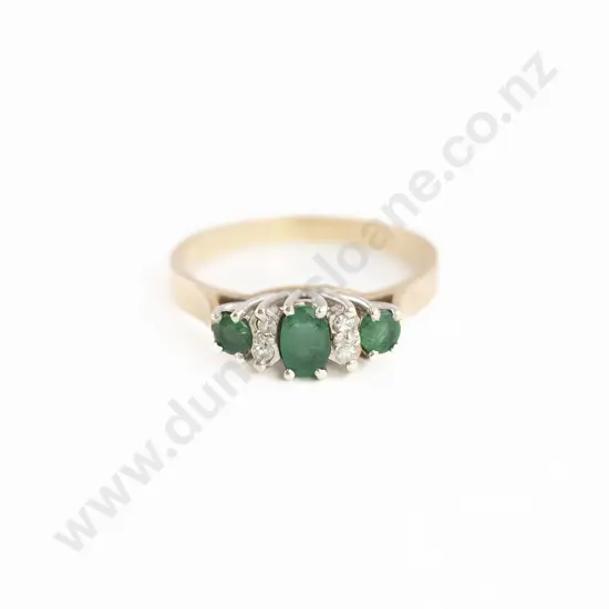 9ct Seven Stone Emerald and Diamond Bridge Ring
