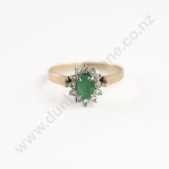 9ct 13stone Emerald and Diamond Cluster Ring