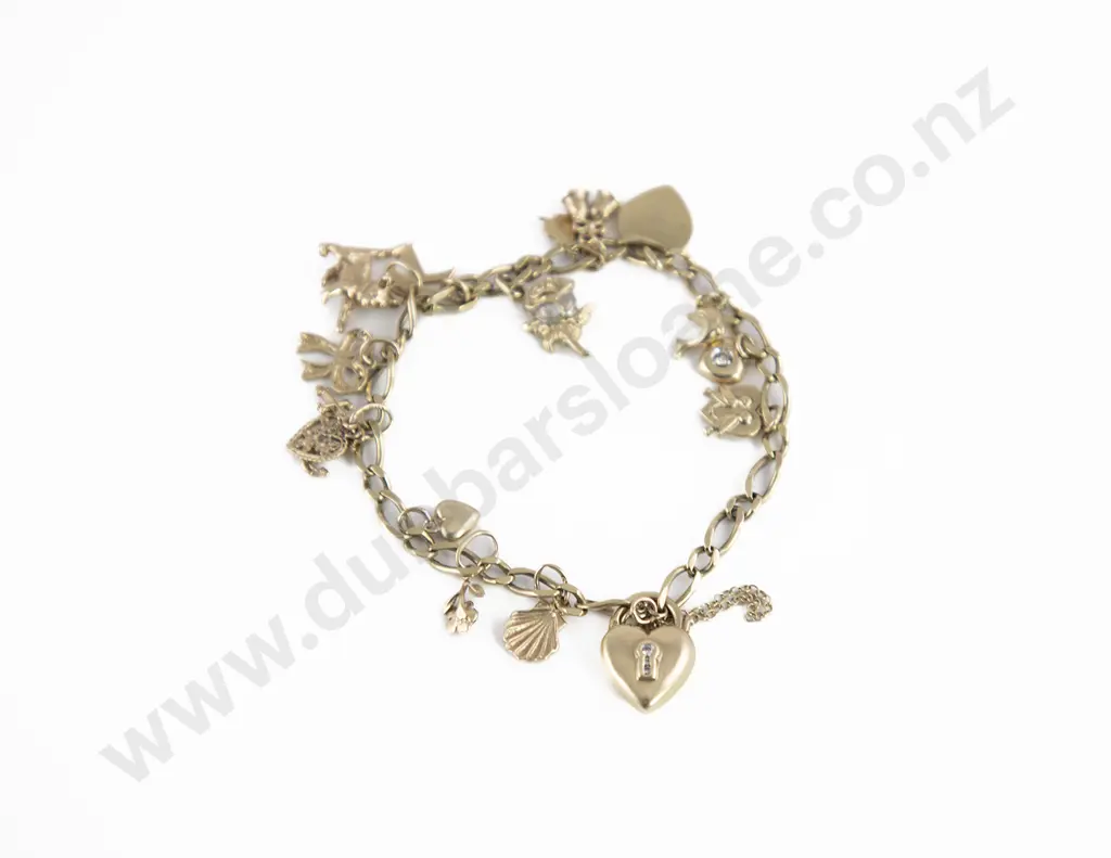 9ct Mixed Curb Link Charm Bracelet Image 1++