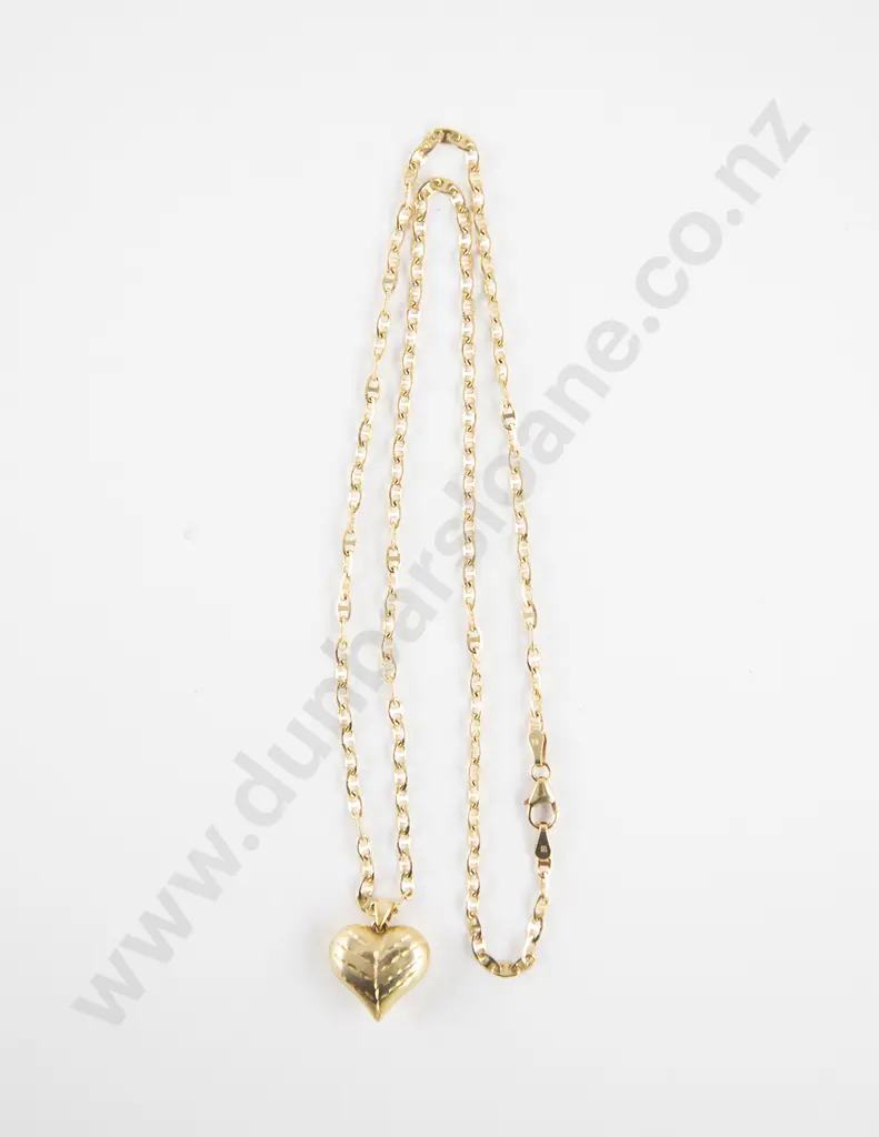 18ct Gold Gilt Fancy Link Neck Chain with Heart Pendant Image 1++
