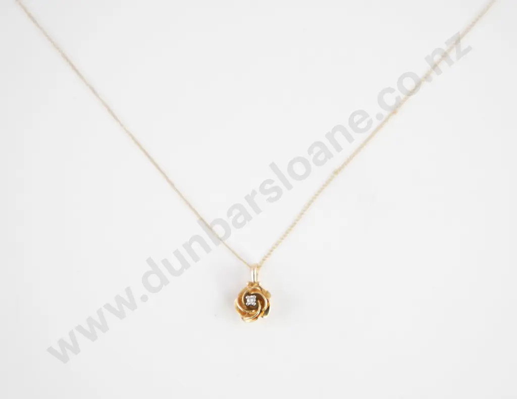 14ct Single Diamond Pendant on Fine Neck Chain Image 1++