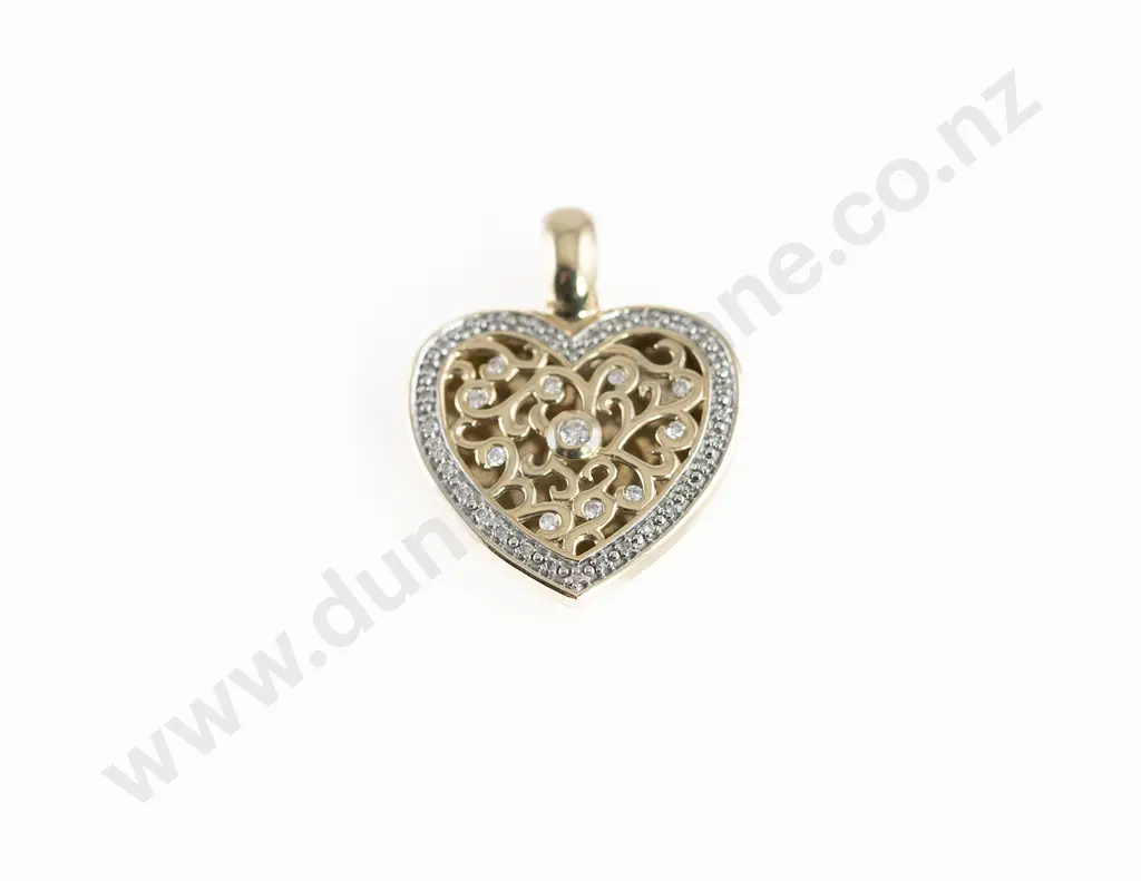 10ct 43stone Diamond Heart Pendant Image 1++