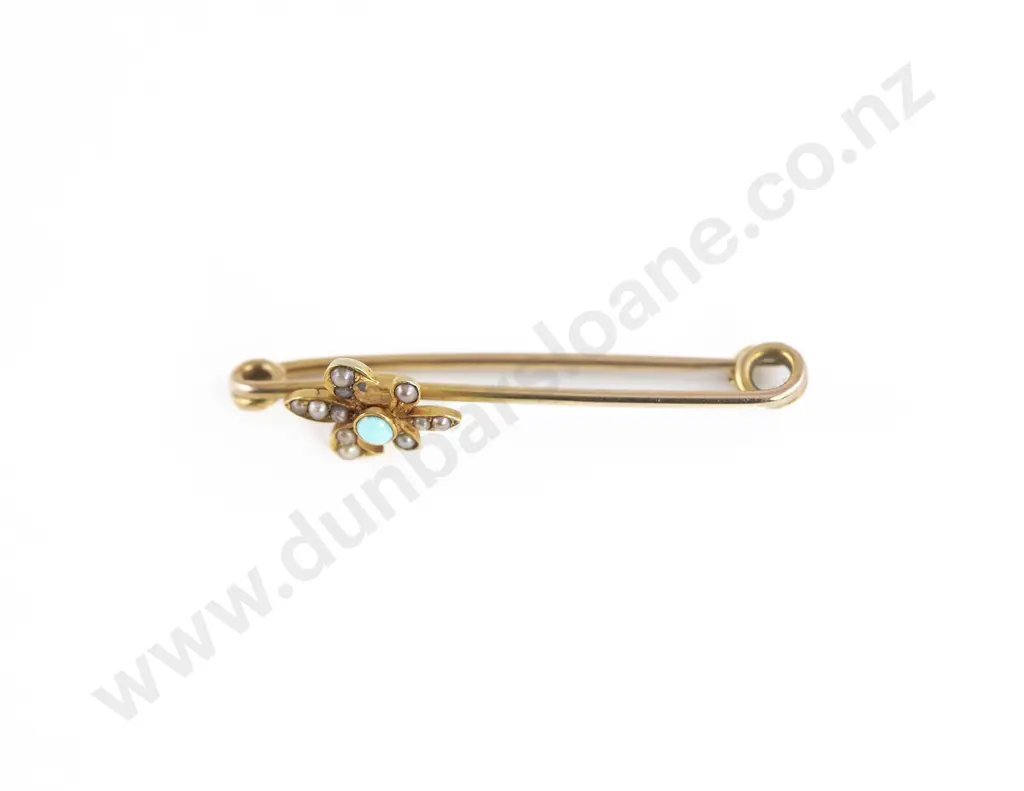Edwardian 15ct Turquoise and Pearl Pin Brooch Image 1++