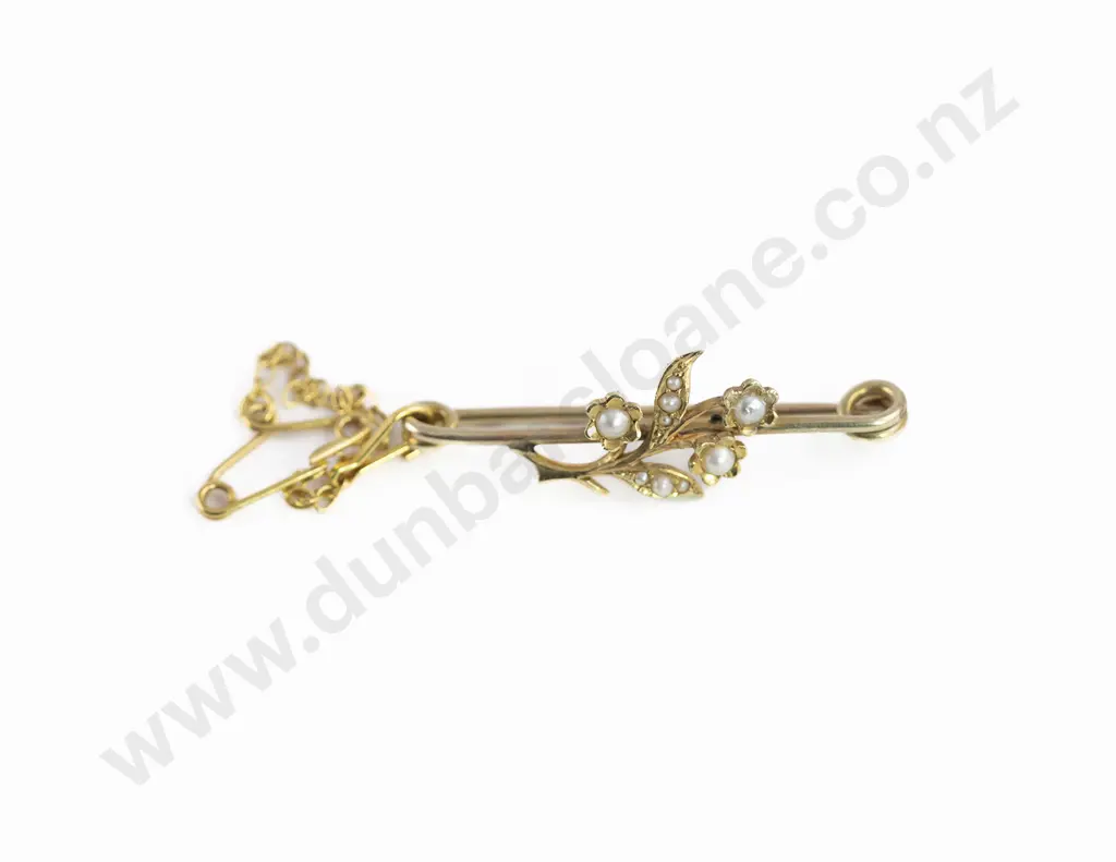 Edwardian 9ct Seed Pearl Floral Pin Brooch Image 1++