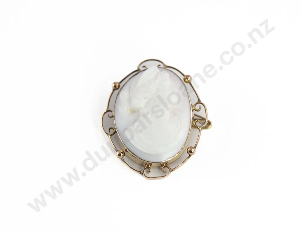Victorian 9ct Framed High Relief Portrait Cameo Brooch Image 1++