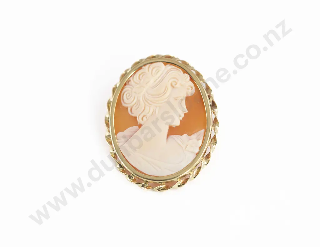 C20th 9ct Framed Portrait Cameo Brooch Image 1++