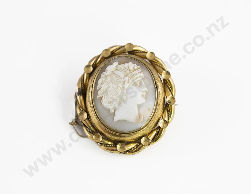 Victorian Gold Plate Framed Cameo Swivel Brooch Image 1++
