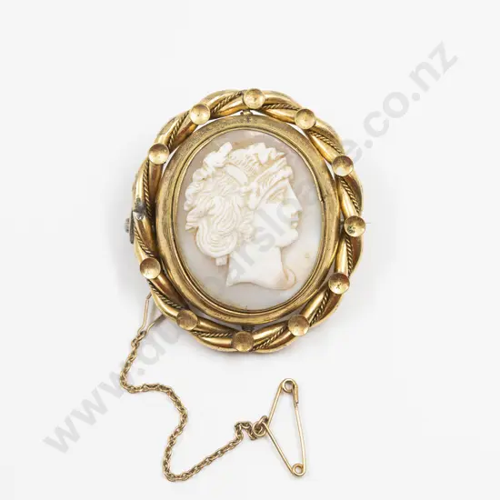 Victorian Gold Plate Framed Cameo Swivel Brooch