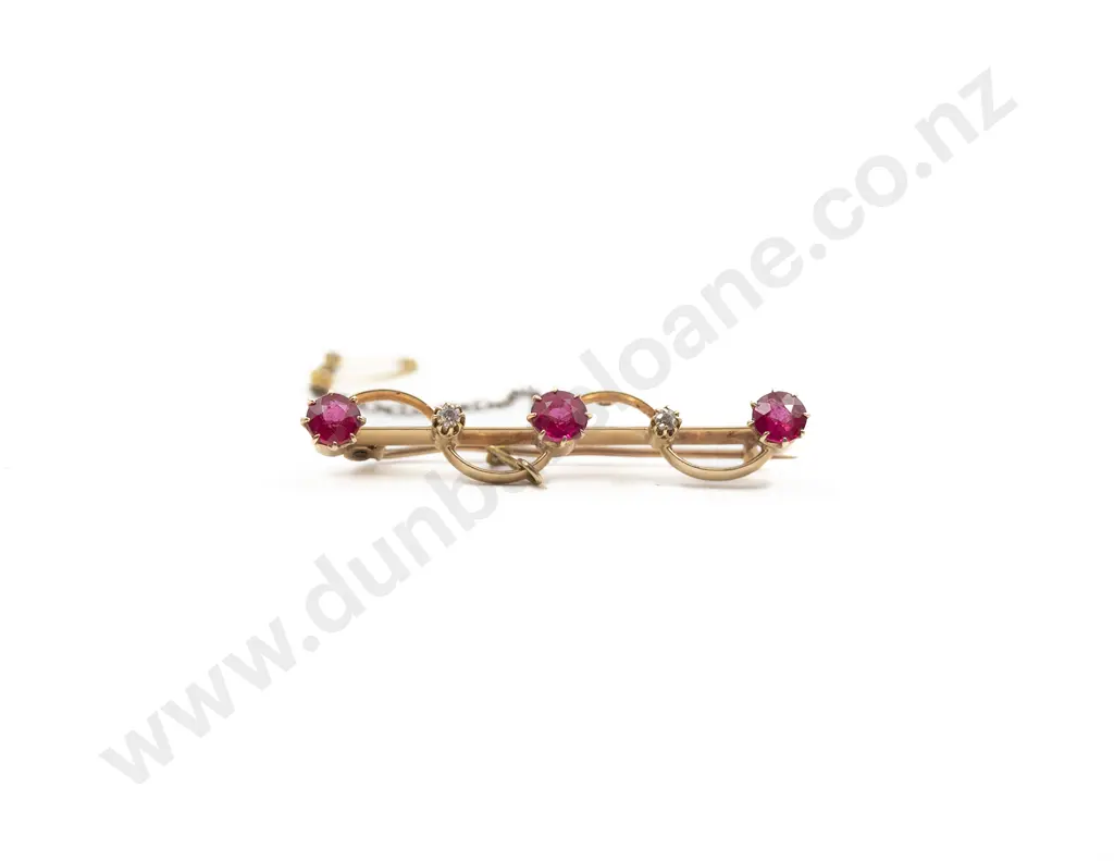Victorian 15ct Imitation Ruby and Diamond Bar Brooch Image 1++