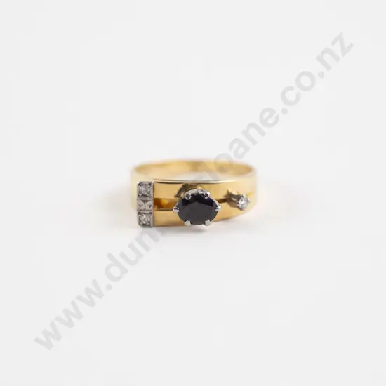 18ct Solitaire Sapphire and Diamond Fancy Ring
