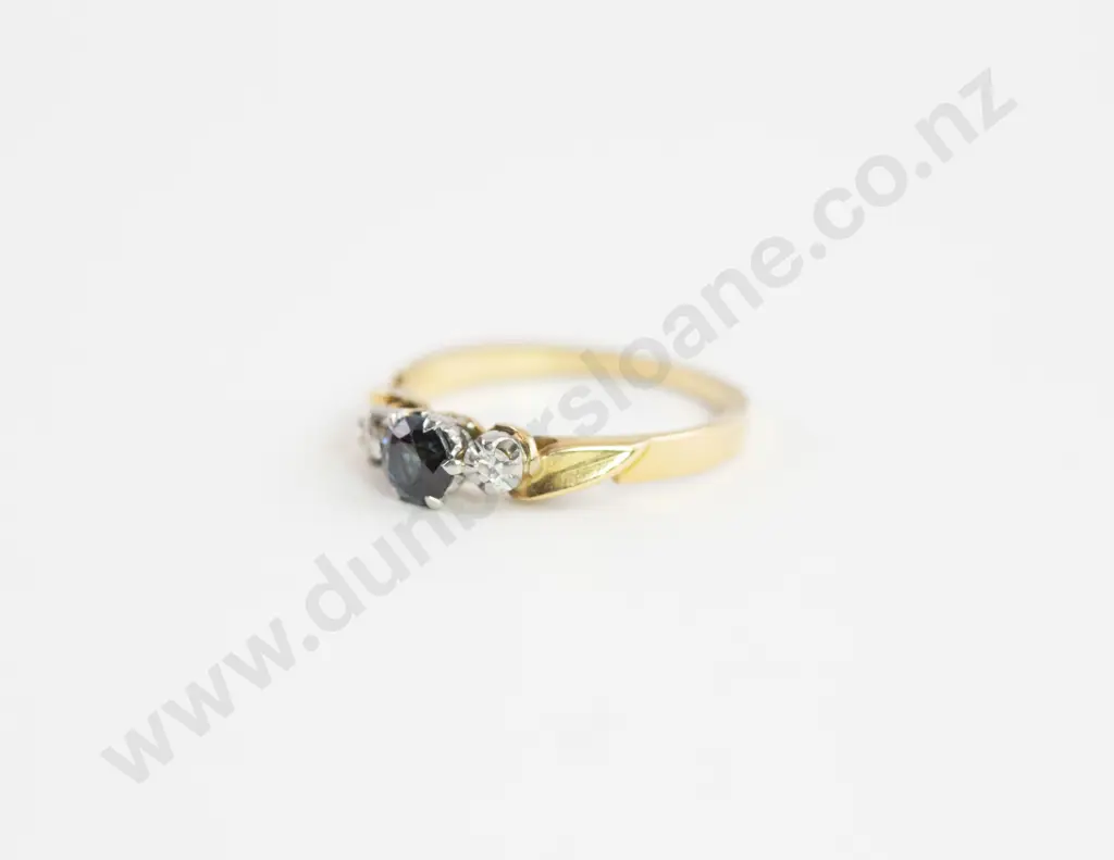 18ct and Platinum Three Stone Sapphire and Diamond Ring Image 1++