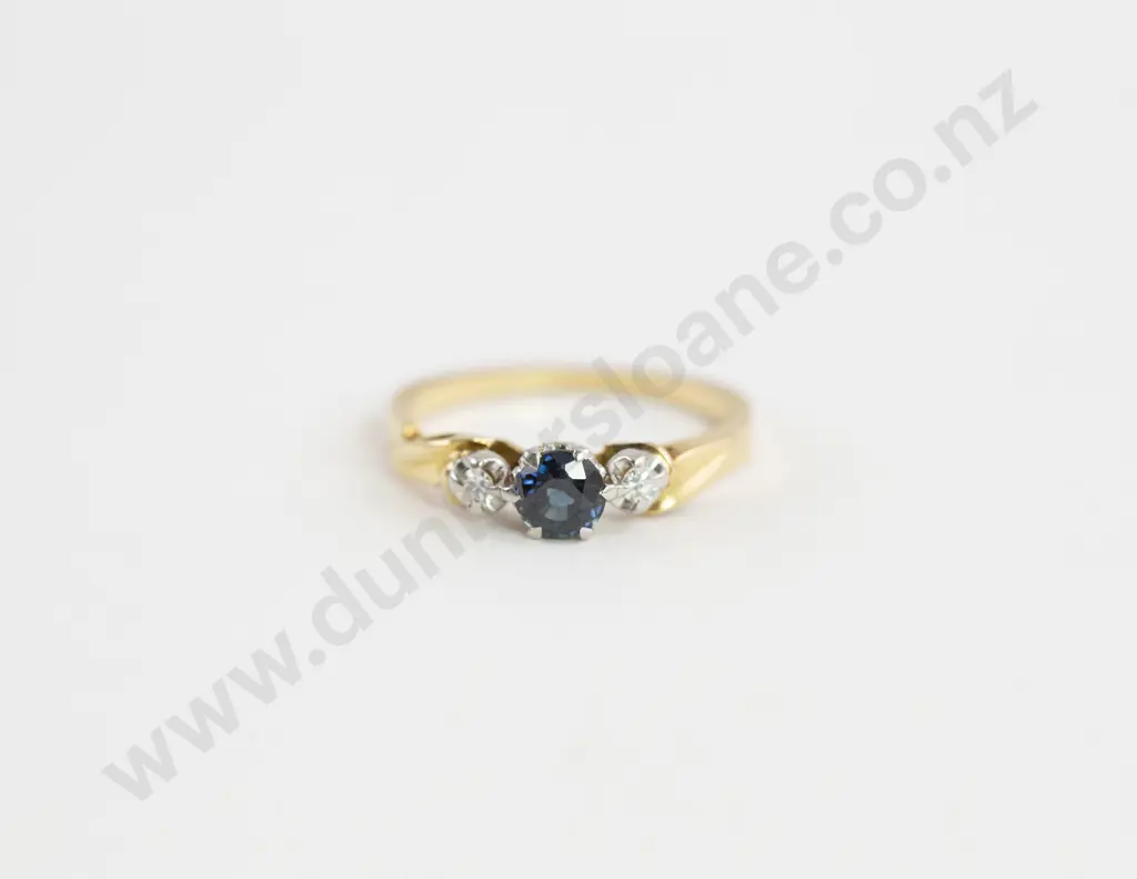18ct and Platinum Three Stone Sapphire and Diamond Ring Image 1++