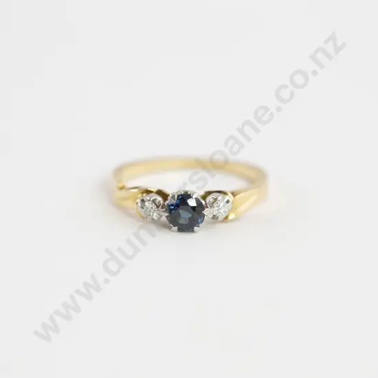 18ct and Platinum Three Stone Sapphire and Diamond Ring