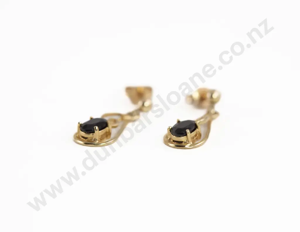 Pair 9ct Single Sapphire Pendant Earrings Image 1++