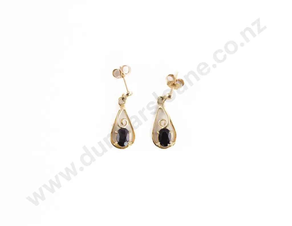 Pair 9ct Single Sapphire Pendant Earrings Image 1++