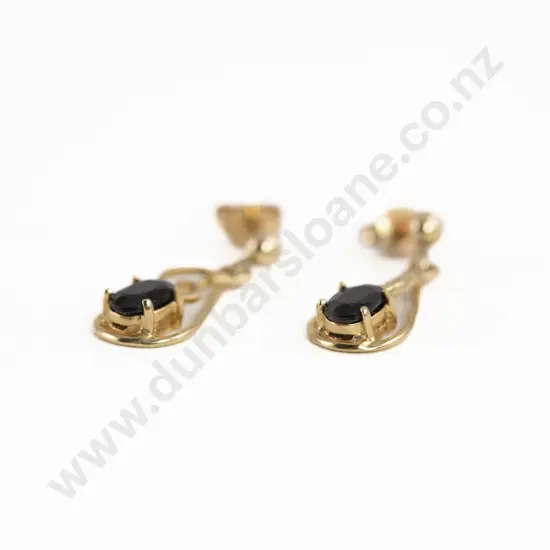Pair 9ct Single Sapphire Pendant Earrings