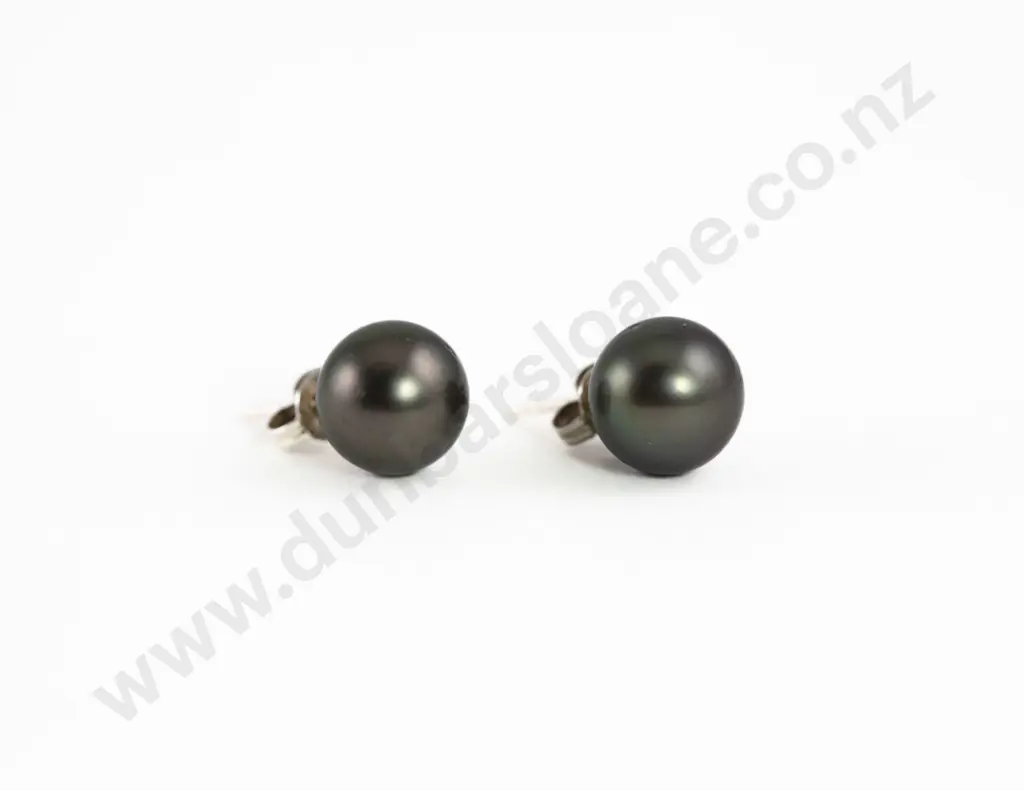 Pair S/S Mounted Single 8mm Black Pearl Stud Earrings Image 1++