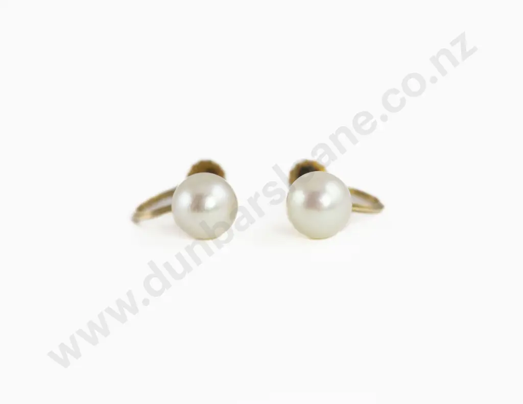 Pair 9ct Mounted Single Cultured Pearl Stud Earrings Image 1++