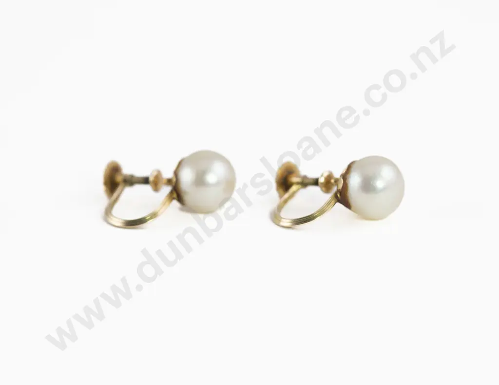 Pair 9ct Mounted Single Cultured Pearl Stud Earrings Image 1++