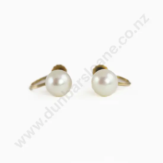 Pair 9ct Mounted Single Cultured Pearl Stud Earrings