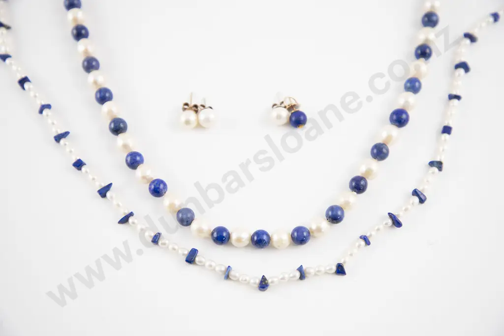 Single Strand Semi-Baroque Cultured Pearl & Lapis Necklace Image 1++