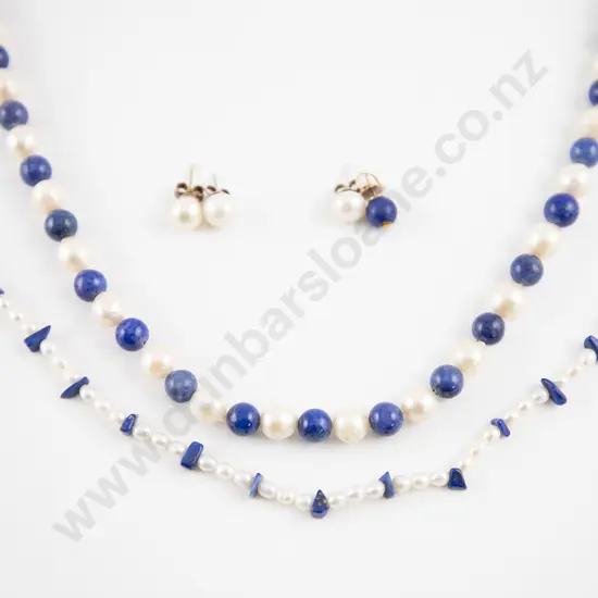 Single Strand Semi-Baroque Cultured Pearl & Lapis Necklace