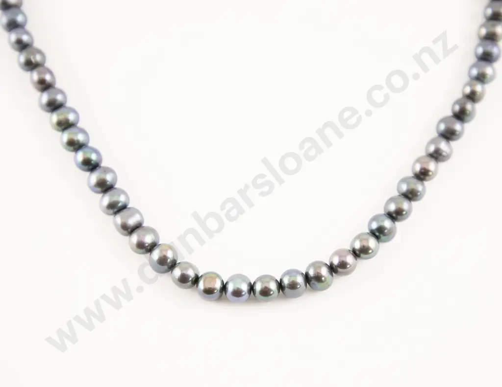 Uniform Single Strand Black Freshwater Pearl Necklace Image 1++