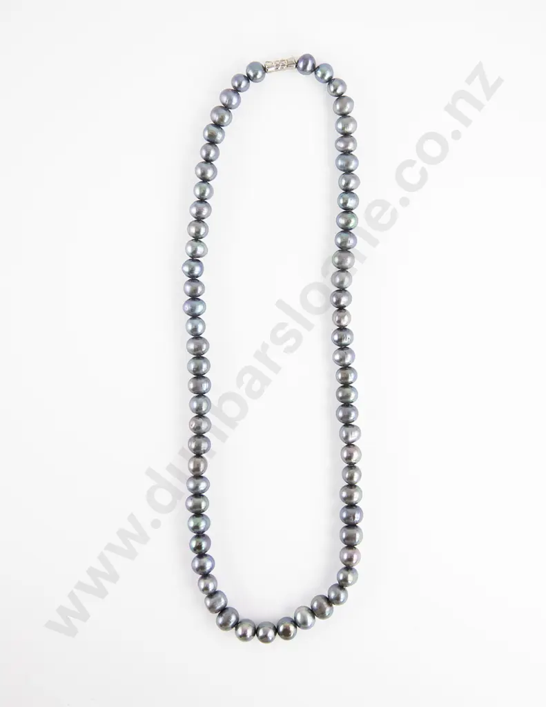 Uniform Single Strand Black Freshwater Pearl Necklace Image 1++
