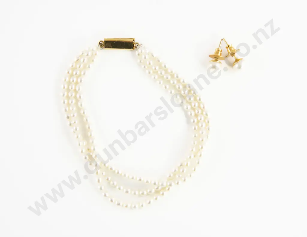 Uniform Triple Strand Freshwater Pearl Necklace Image 1++