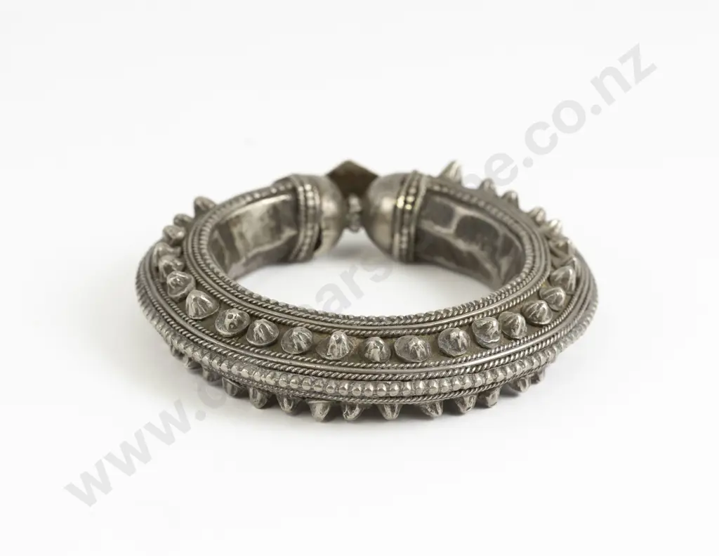 Vintage Yemeni Tribal Cast Silver Metal Studded Design Bangle Image 1++