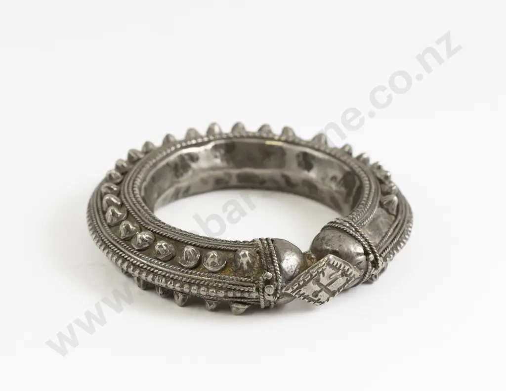 Vintage Yemeni Tribal Cast Silver Metal Studded Design Bangle Image 1++