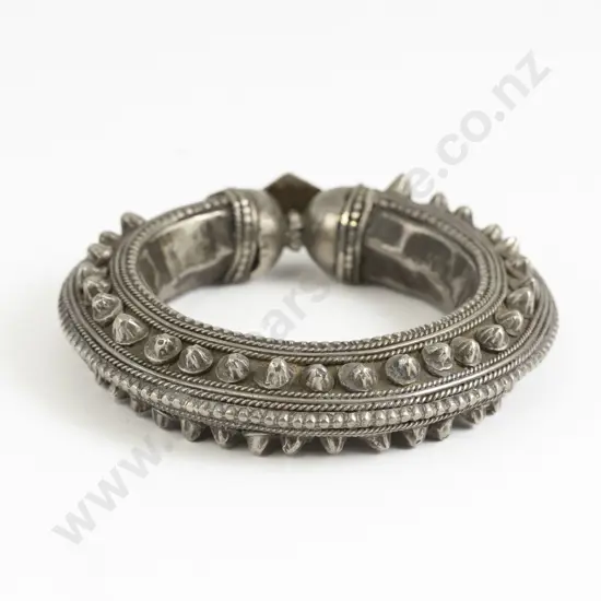 Vintage Yemeni Tribal Cast Silver Metal Studded Design Bangle