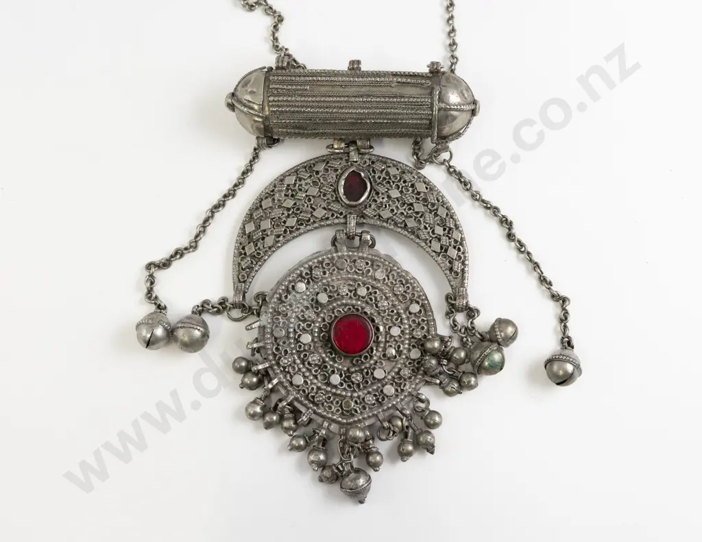 Antique Yemen Large Hirz Amulet Silver Metal Dowry Pendant Image 1++