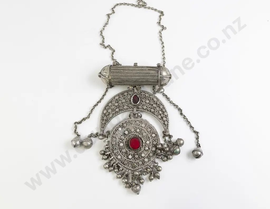 Antique Yemen Large Hirz Amulet Silver Metal Dowry Pendant Image 1++