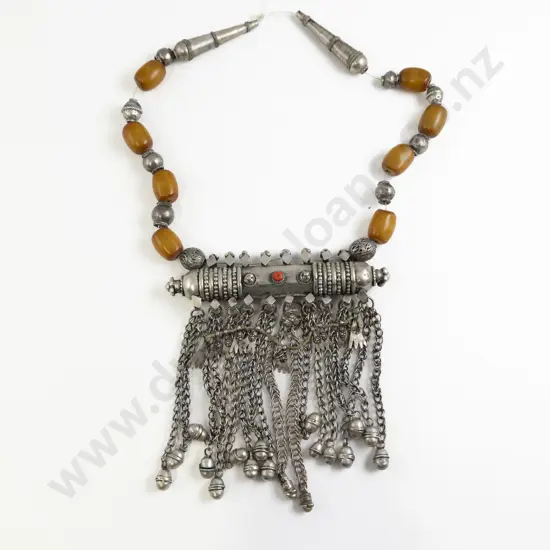 Antique Yemen Hirz Amulet Silver Metal Pendant Necklace