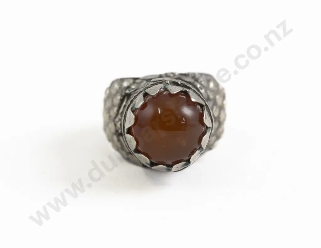 Antique Yemen Silver Metal and Carnelian 'Tower' Ring Image 1++