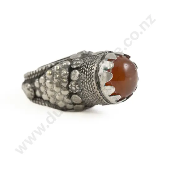 Antique Yemen Silver Metal and Carnelian 'Tower' Ring