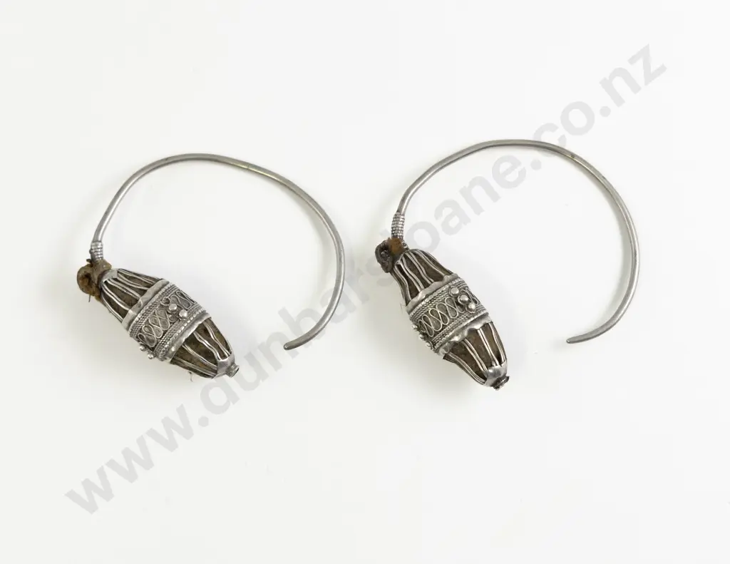 Antique Yemeni Silver Metal Hoop Earrings Image 1++