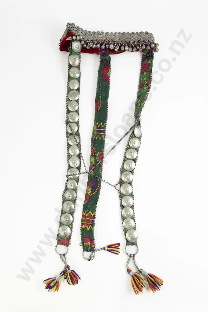 Vintage Yemeni Tribal Velvet and Silver Metal Head Band Image 1++