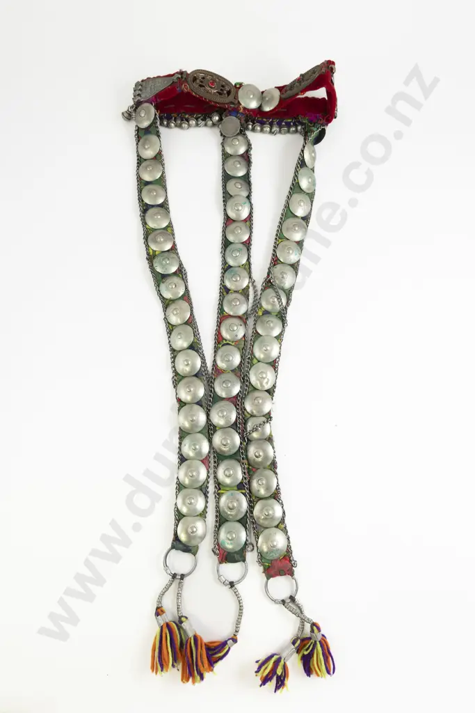 Vintage Yemeni Tribal Velvet and Silver Metal Head Band Image 1++