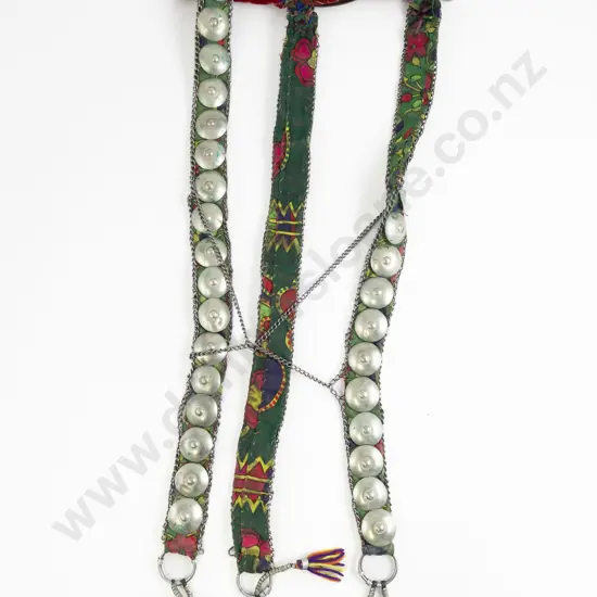 Vintage Yemeni Tribal Velvet and Silver Metal Head Band