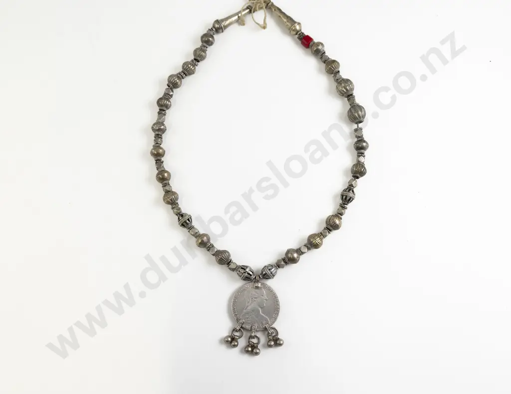 Antique Yemen Silver Metal Coin Pendent Necklace Image 1++