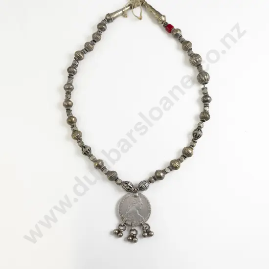 Antique Yemen Silver Metal Coin Pendent Necklace