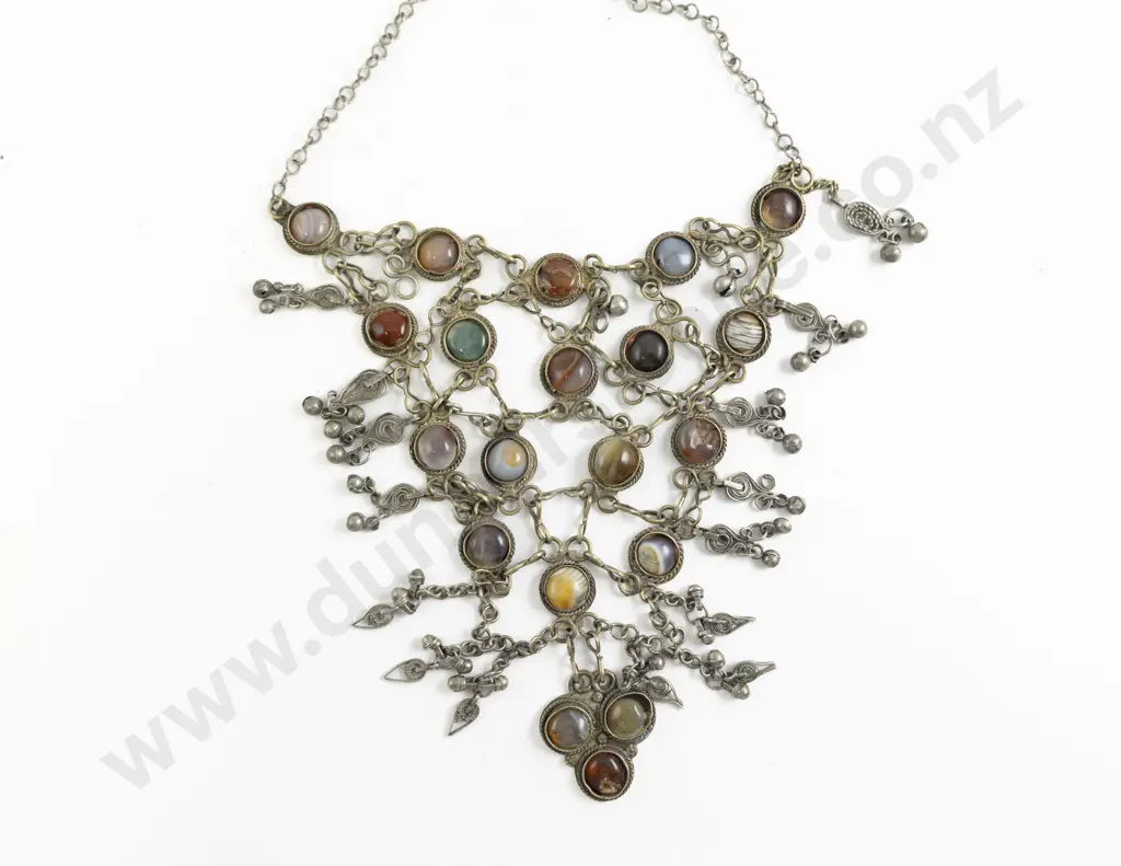 North African Polished Agate Woven Chain Necklace Image 1++