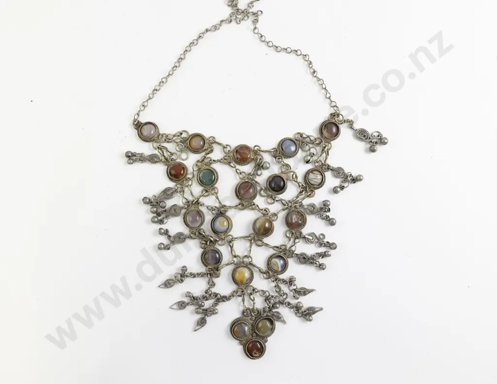 North African Polished Agate Woven Chain Necklace Image 1++