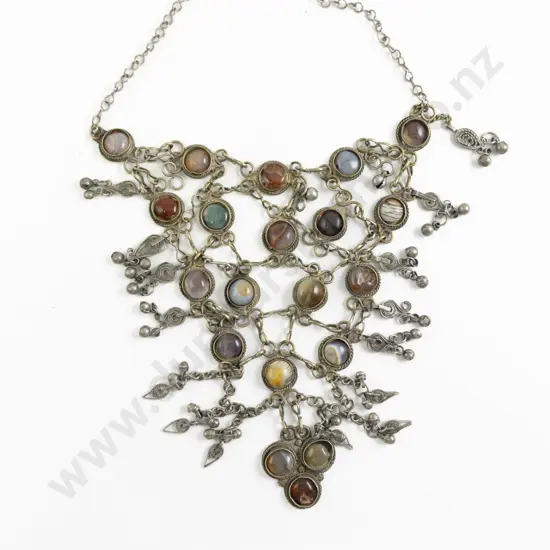 North African Polished Agate Woven Chain Necklace
