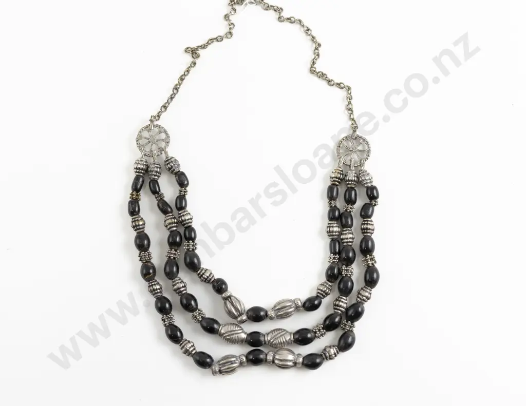 Vintage Yemen Silver Metal and Horn Bead Necklace Image 1++